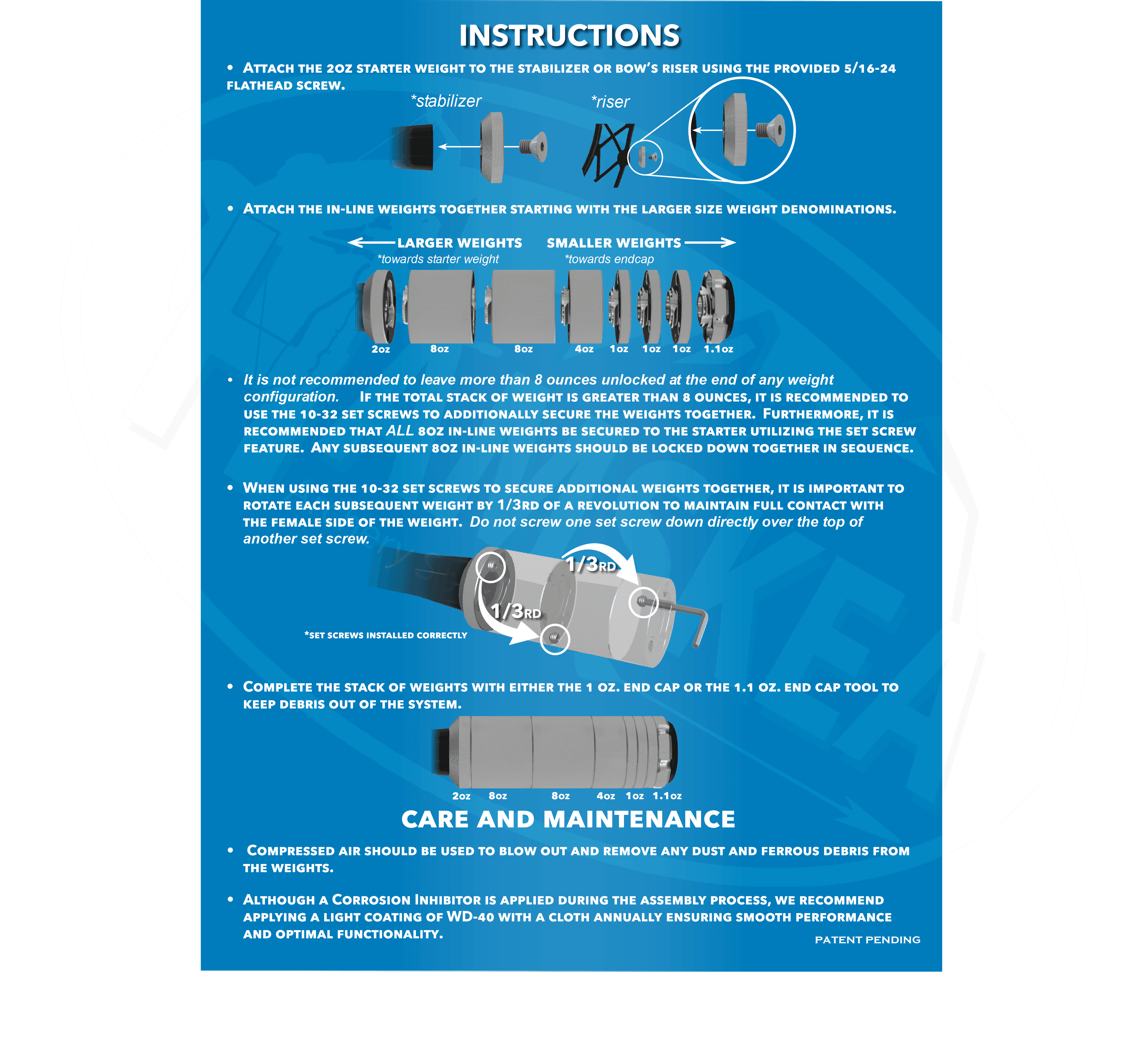 Hamskea Archery Quick Change Individual Weights instruction sheet with labeled archery weights and assembly steps.