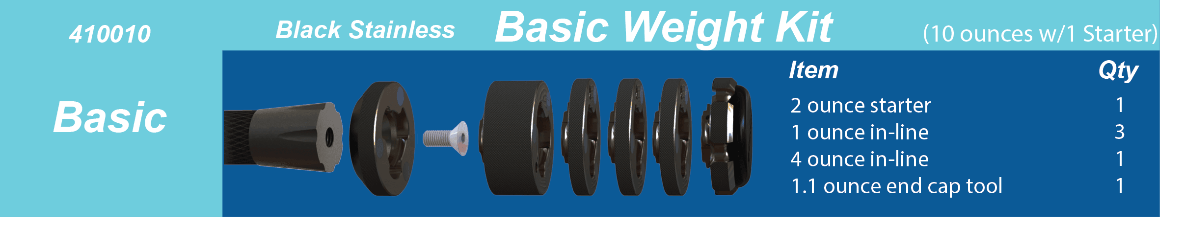 Hamskea black stainless basic weight kit for archery with weights and parts list displayed.
