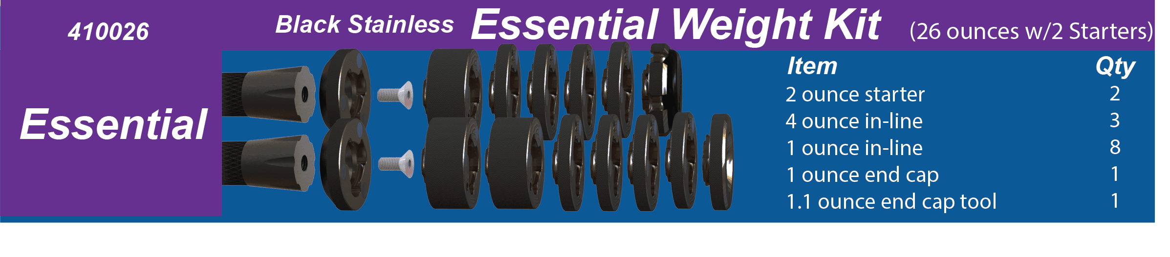 Hamskea Essential Weight Kit, black stainless, archery quick change weights and kit contents list.