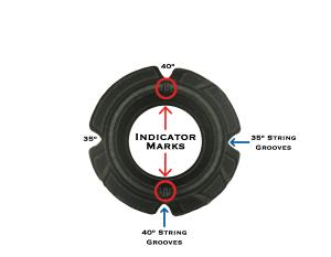 Hamskea Archery Raptor peep sight with labeled indicator marks and string grooves