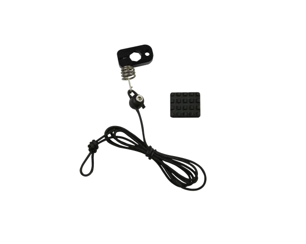 Universal limb clamp kit in black with mounting hardware and cable on white background