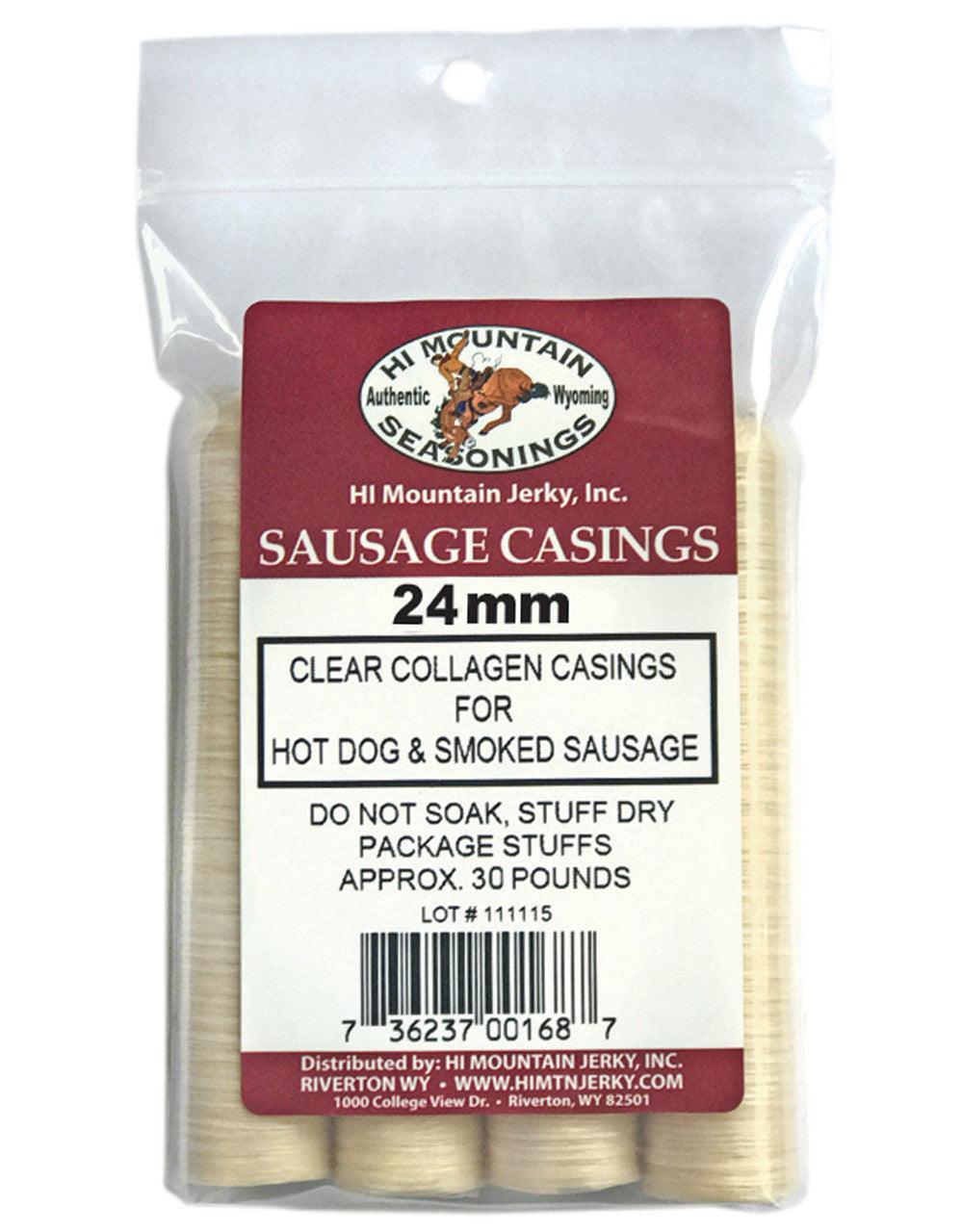 Hi Mountain clear collagen sausage casings 24mm for hot dog and smoked sausage in retail package