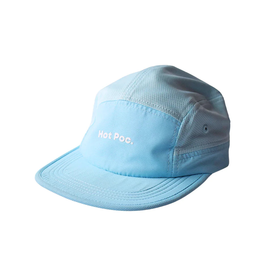 Light blue Hot Poc. cap with mesh panels and curved brim on white background
