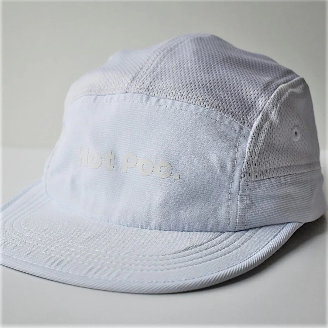 White mesh baseball cap with Hot Poc. logo on front, sporty and breathable design