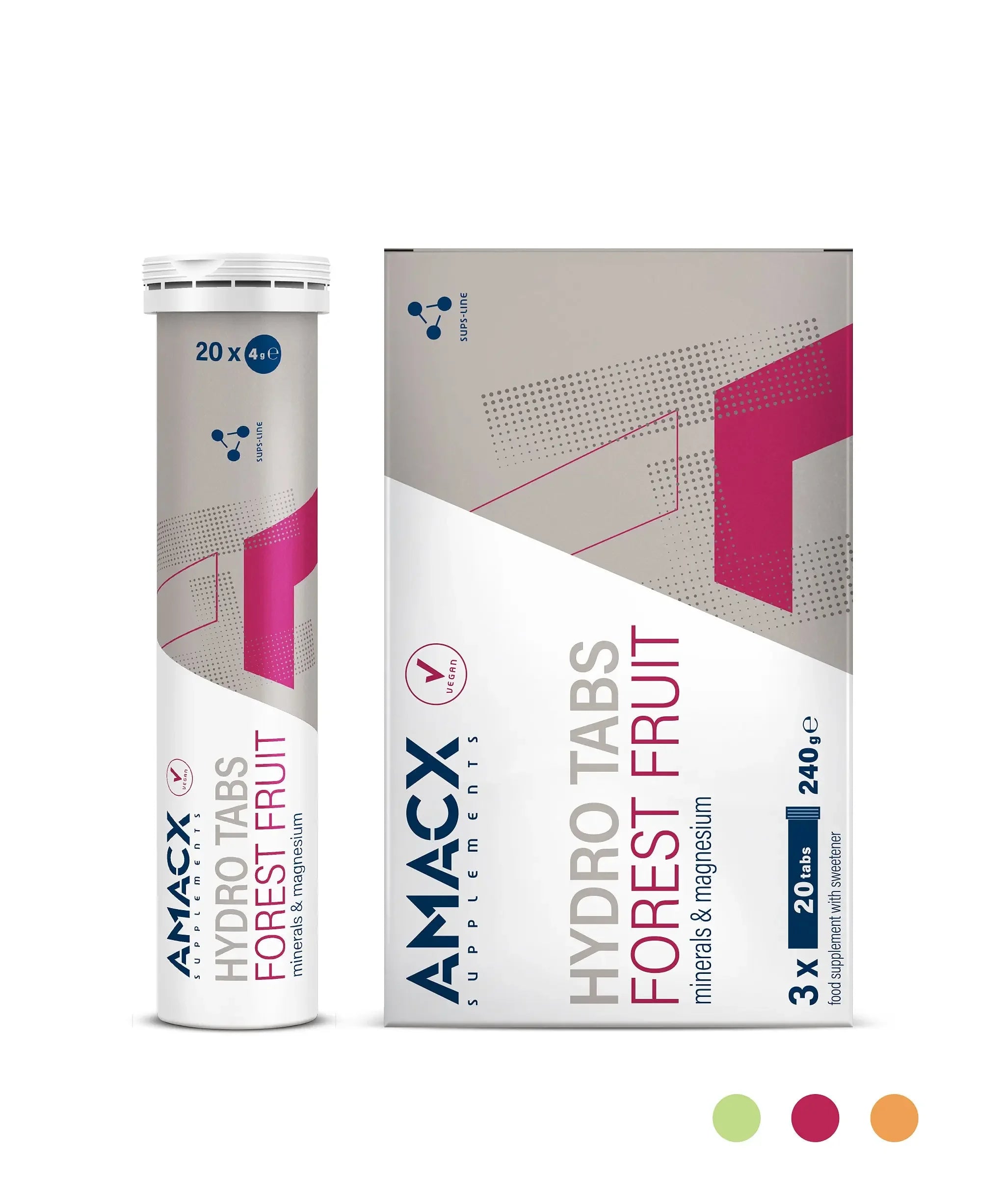 Amacx Hydro Tabs Forest Fruit pack and tube, minerals and magnesium supplement