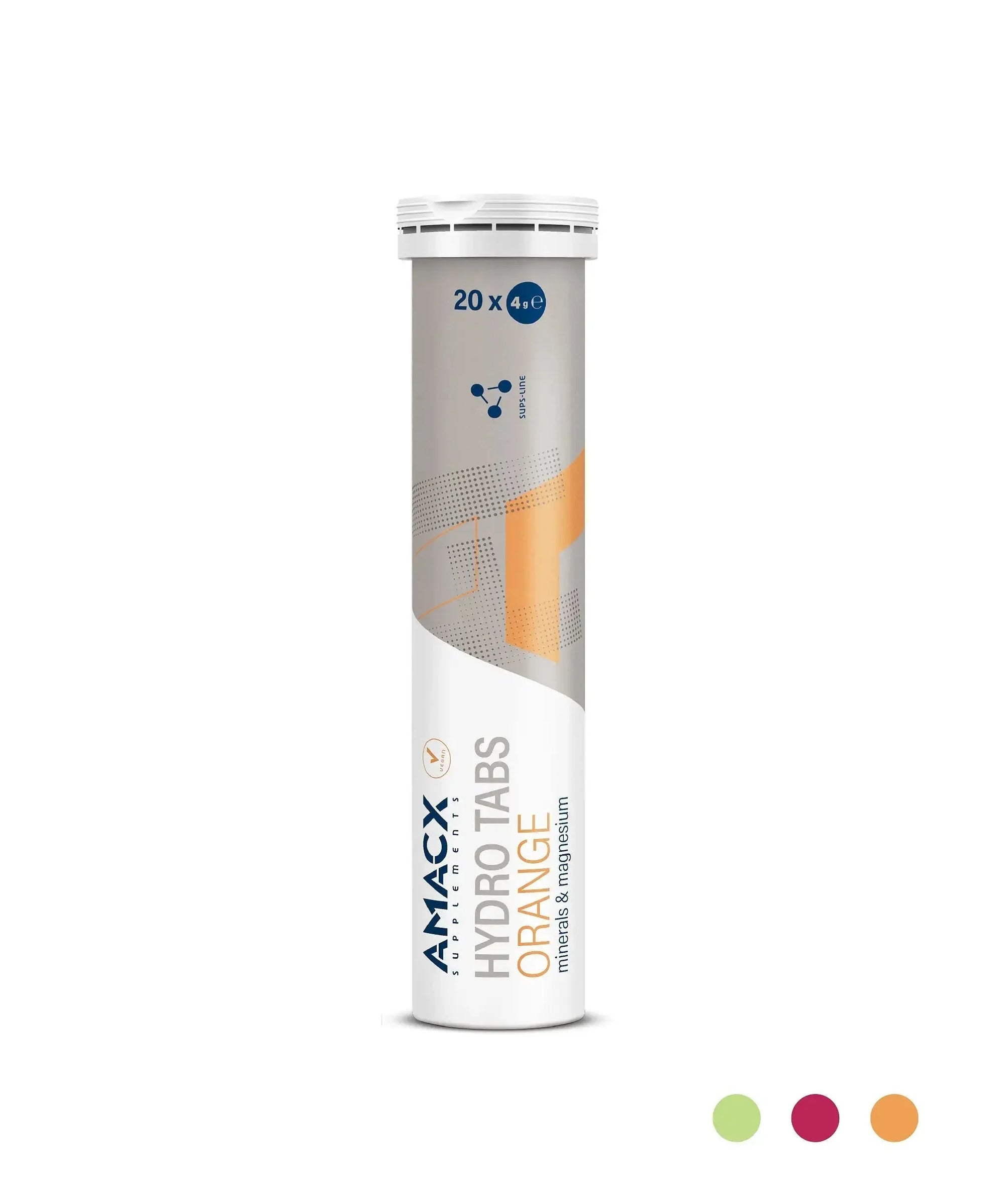 AMACX Hydro Tabs Orange electrolytes tube with minerals and magnesium on white background