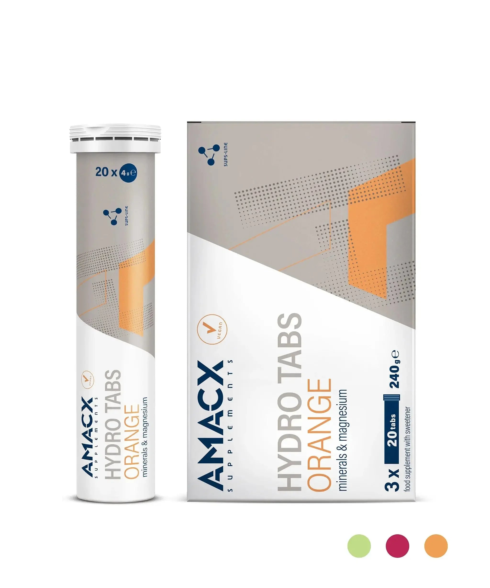 AMACX Hydro Tabs Orange minerals and magnesium supplement tube and box front view
