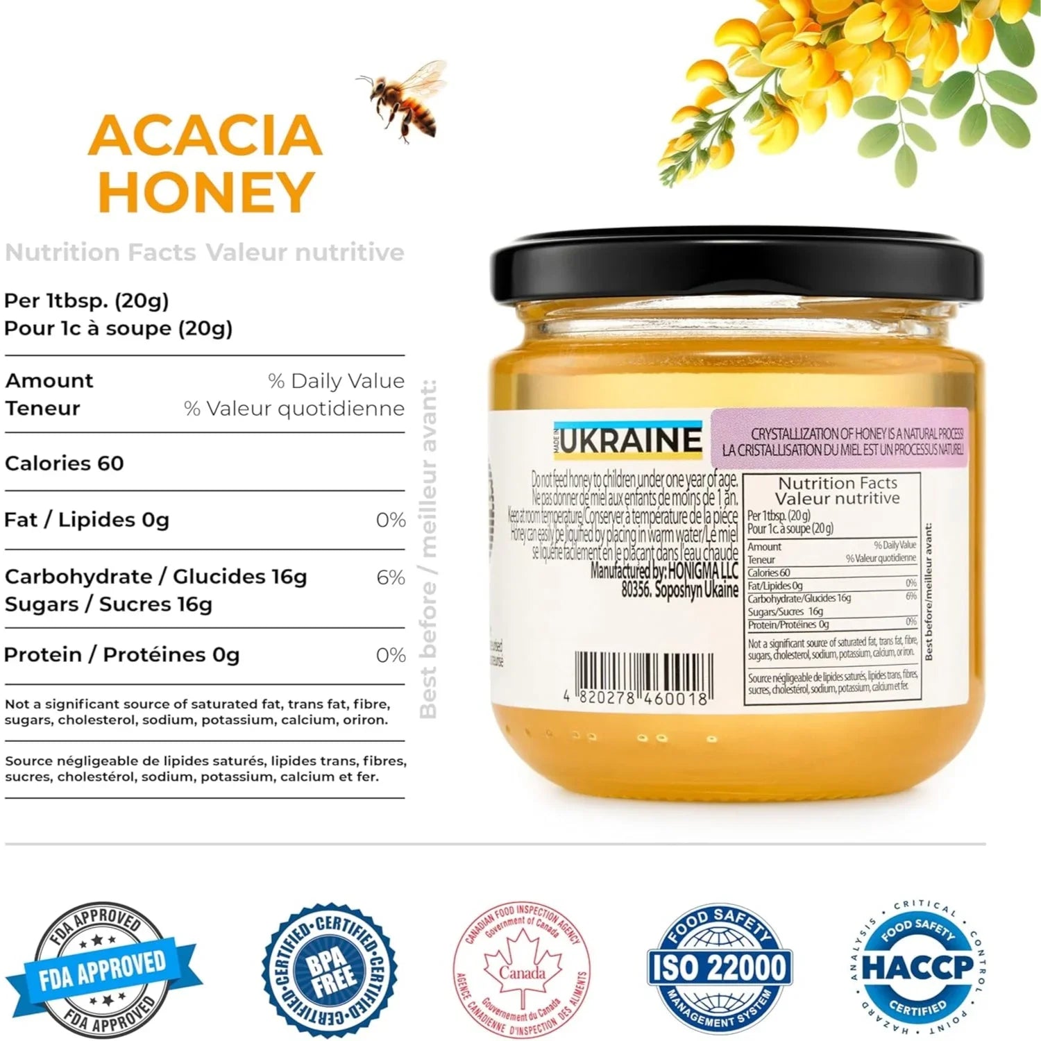 Hutsul Coffee Factory Pure Ukrainian Acacia Honey 250g