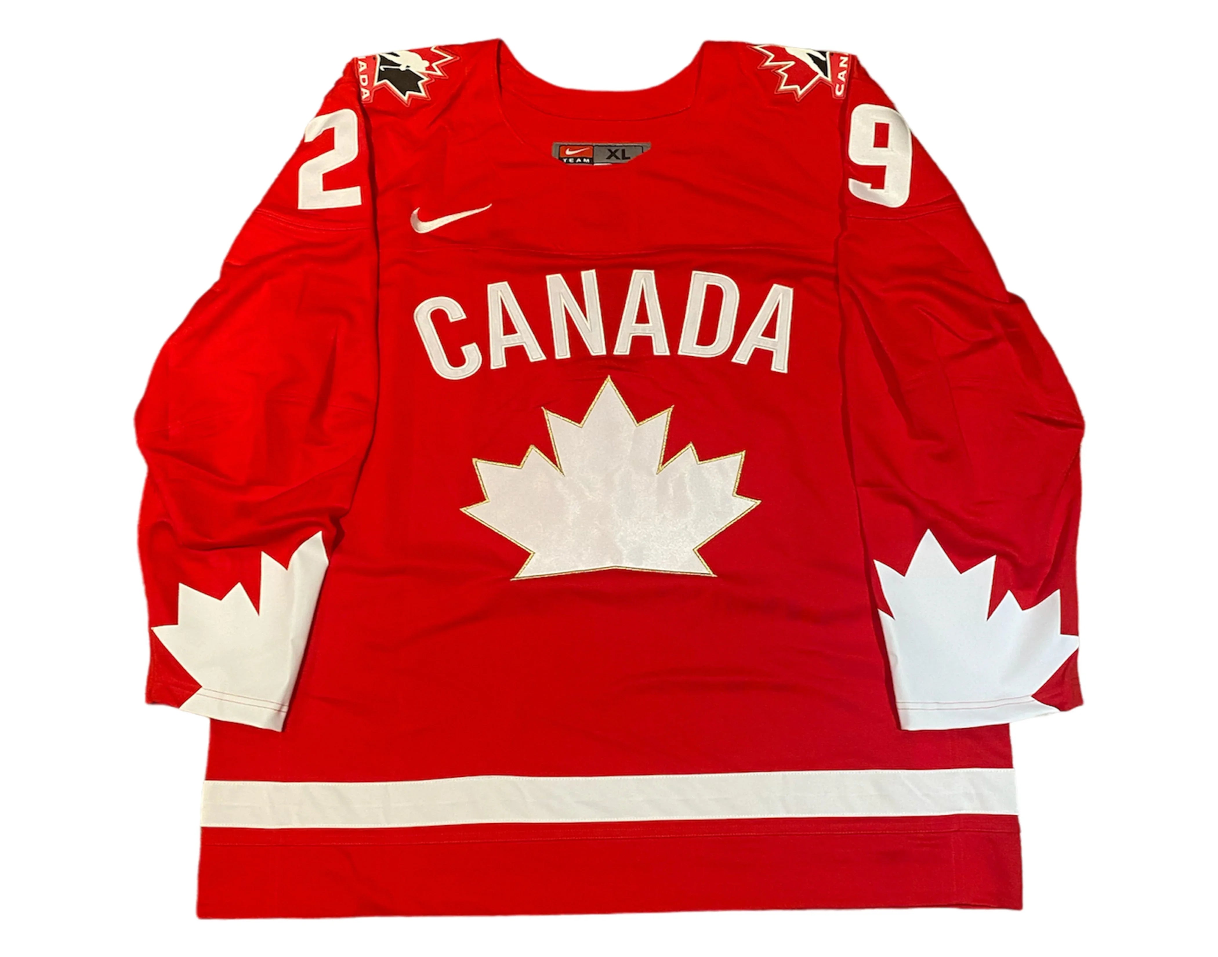 Team Canada red hockey jersey with maple leaf, number 92, and Nike logo