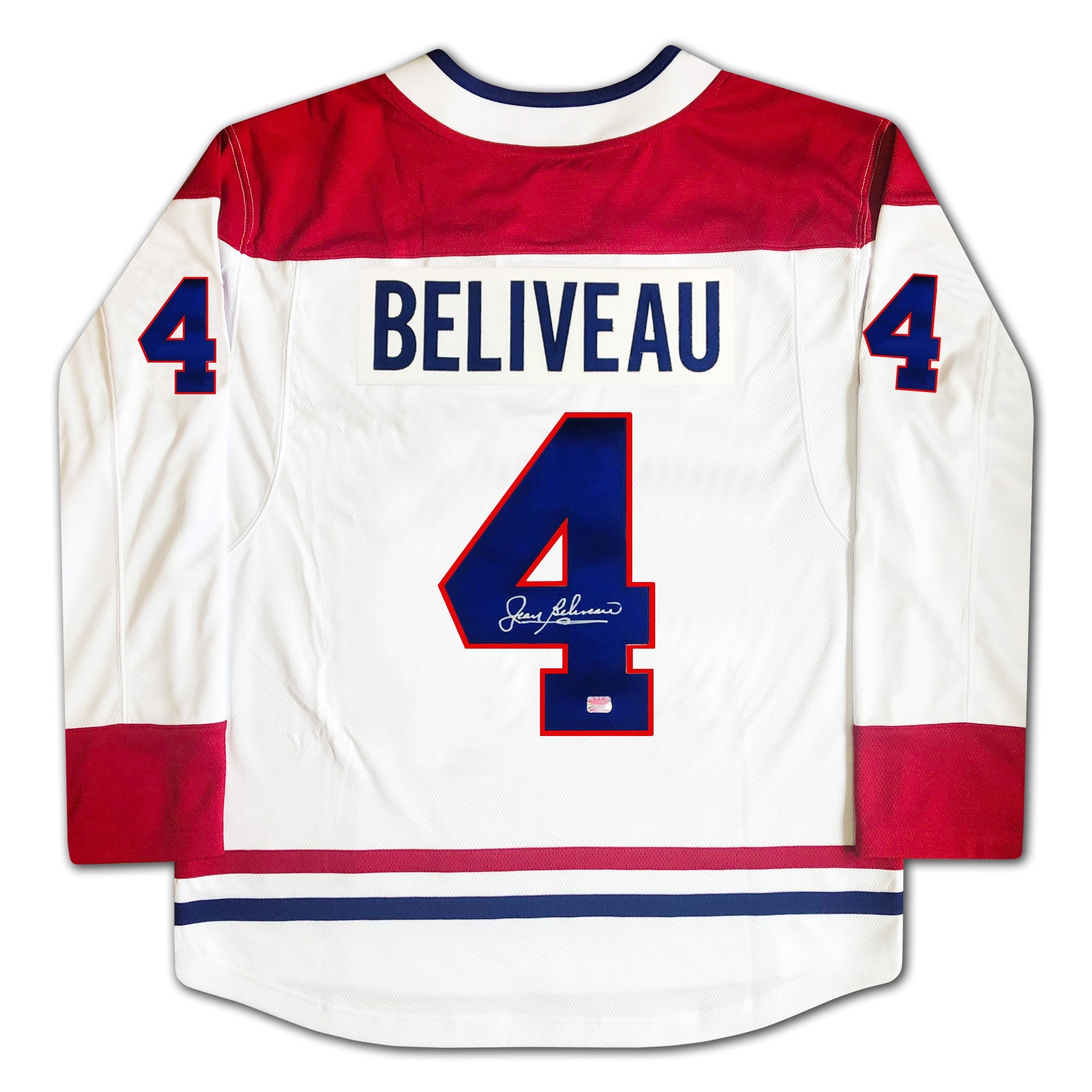 JEAN BELIVEAU AUTOGRAPHED WHITE MONTREAL CANADIENS JERSEY - Image 2