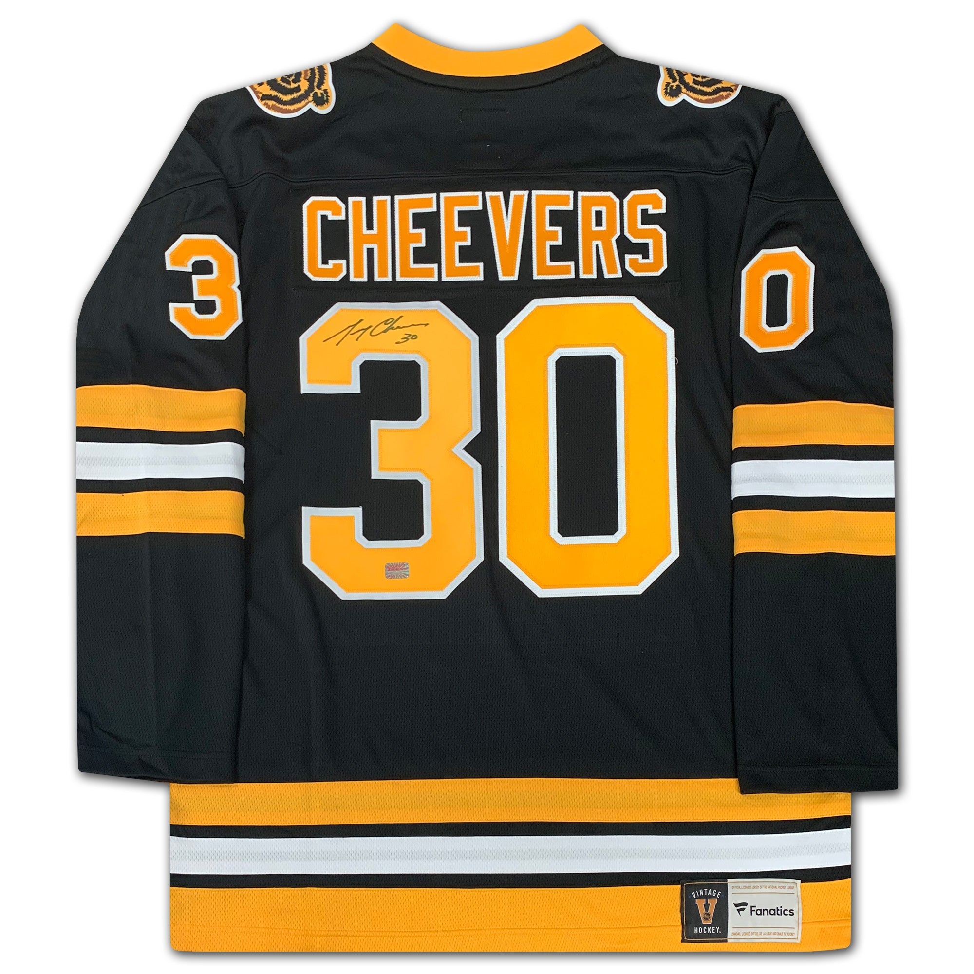 GERRY CHEEVERS AUTOGRAPHED BLACK BOSTON BRUINS JERSEY