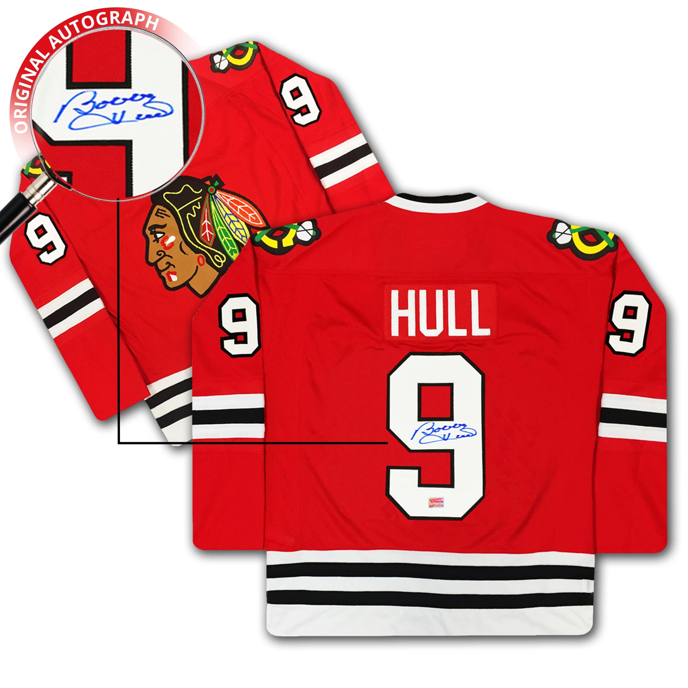 BOBBY HULL AUTOGRAPHED RED CHICAGO BLACKHAWKS JERSEY - Image 2