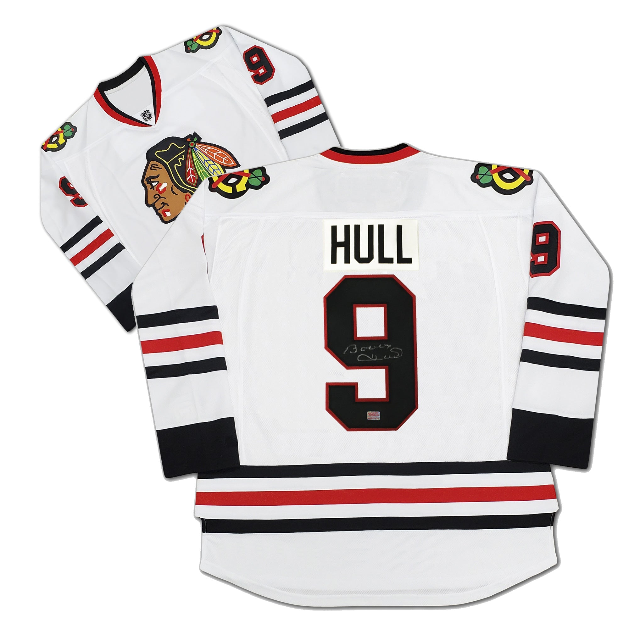 BOBBY HULL AUTOGRAPHED WHITE CHICAGO BLACKHAWKS JERSEY - Image 2