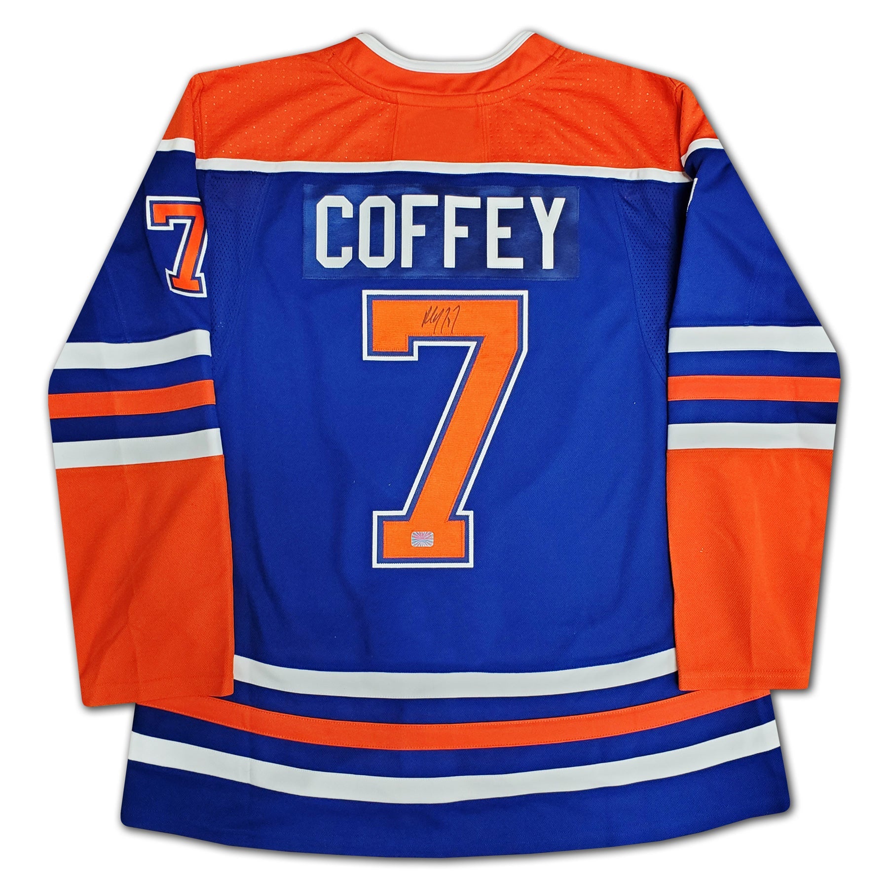 PAUL COFFEY AUTOGRAPHED BLUE EDMONTON OILERS JERSEY