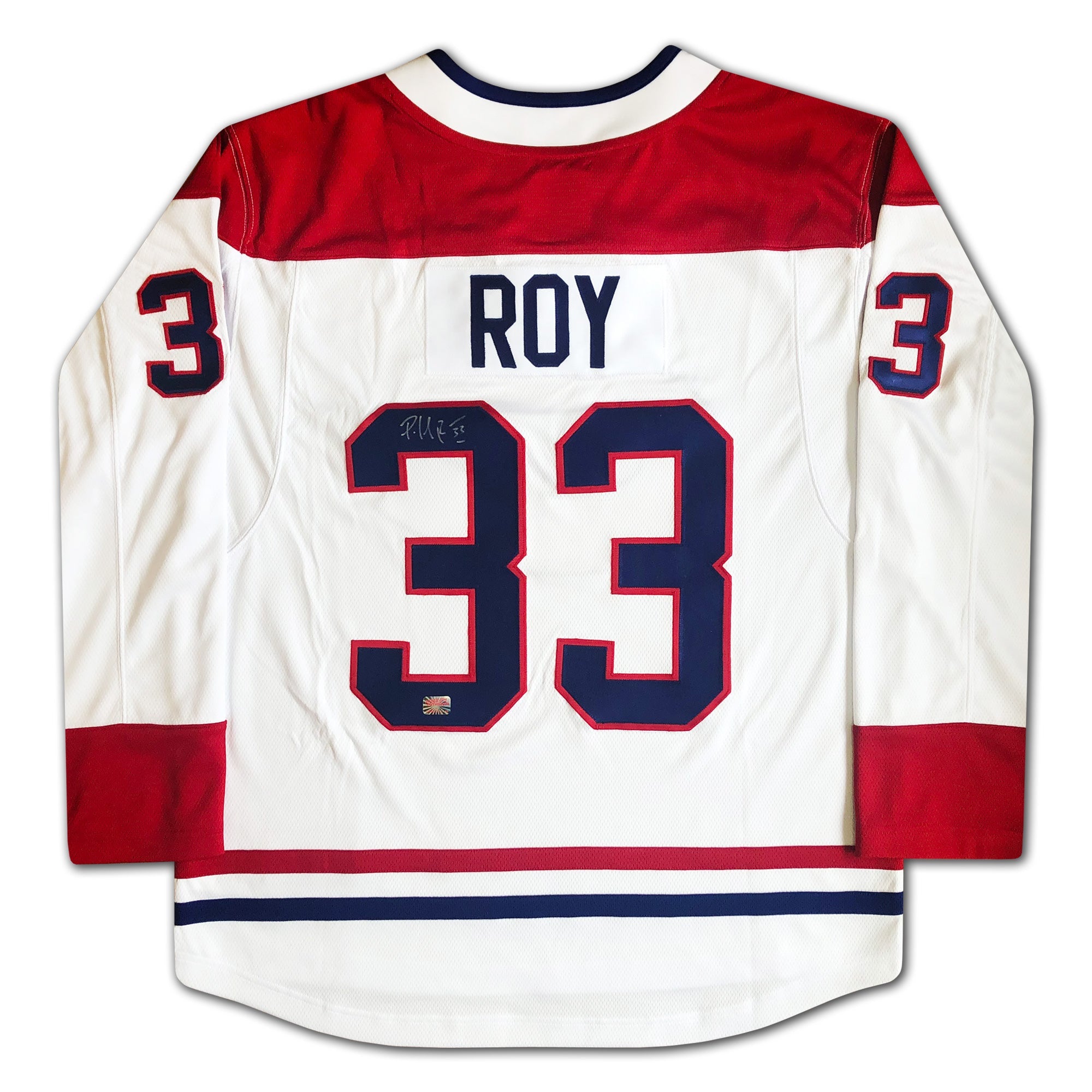 PATRICK ROY AUTOGRAPHED WHITE MONTREAL CANADIENS JERSEY