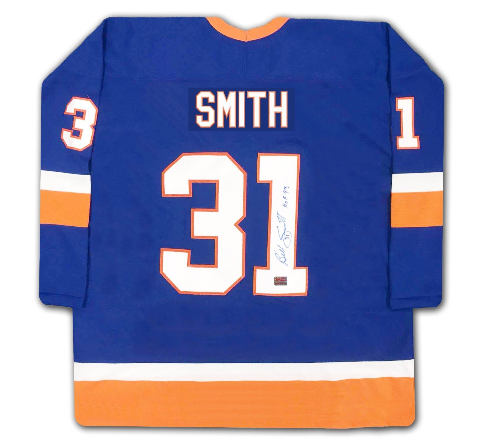 BILLY SMITH AUTOGRAPHED BLUE NEW YORK ISLANDERS JERSEY