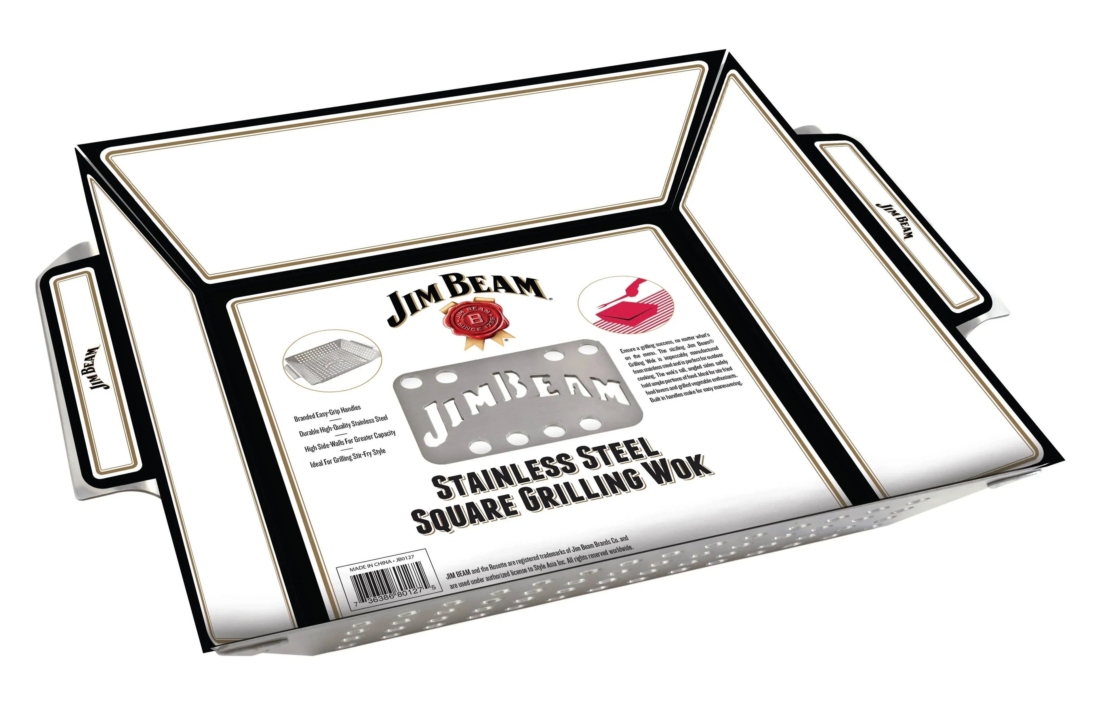 Jim Beam Stainless Steel Heavy Duty Grilling Wok