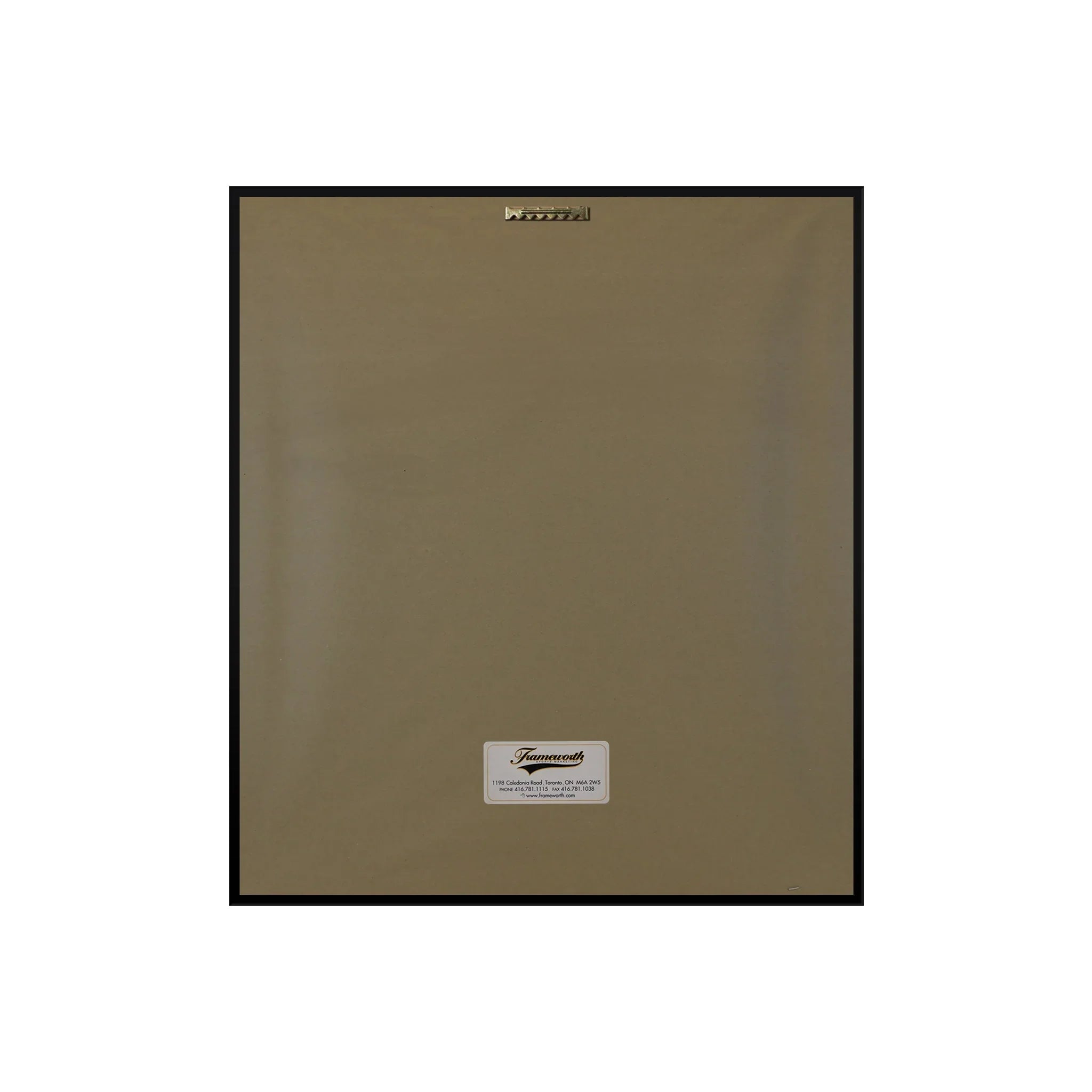 Black picture frame back with tan cardboard and hanging hardware, Jamworth label visible