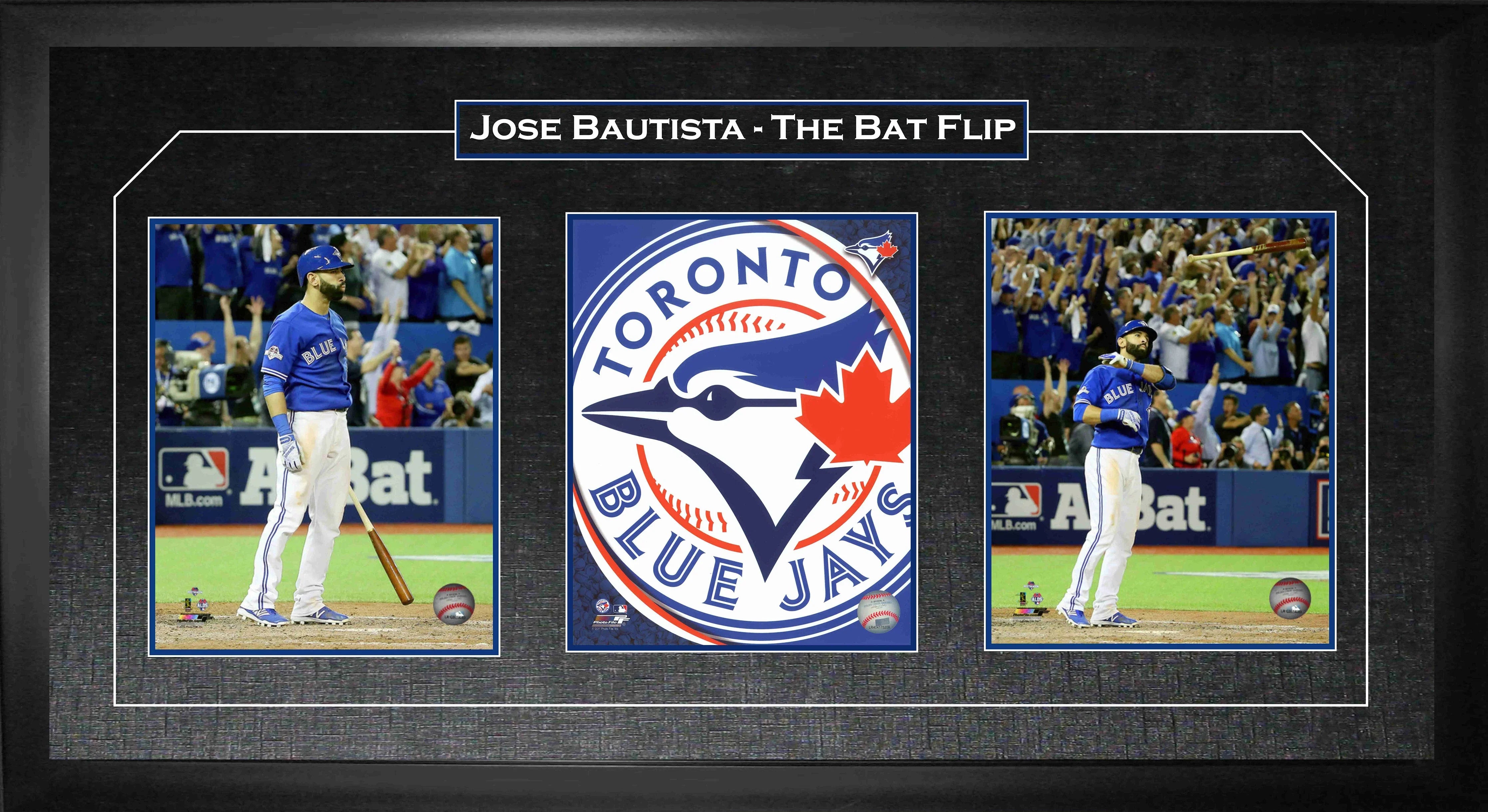Jose Bautista bat flip framed photo collage, Toronto Blue Jays baseball, stadium crowd