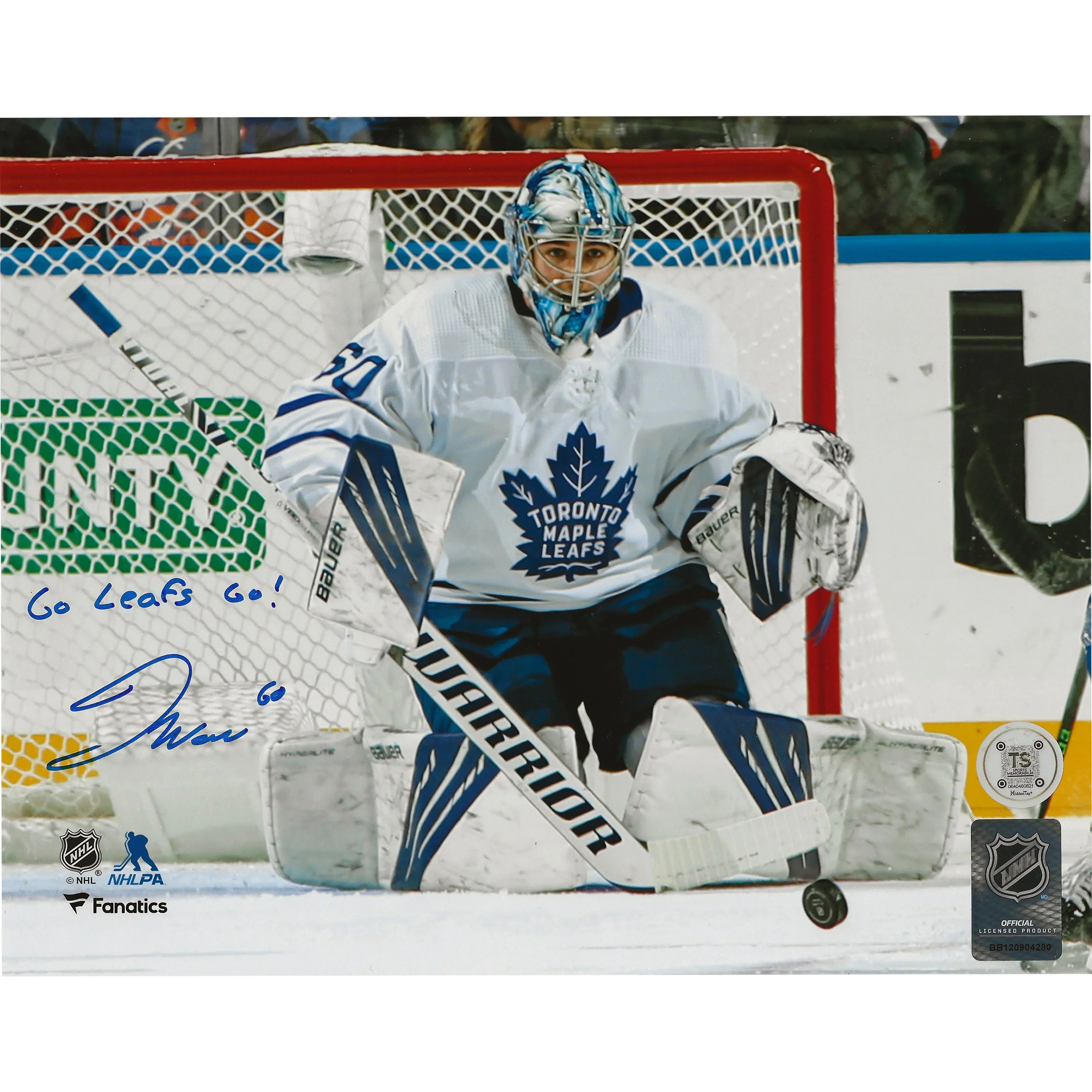 Joseph Woll Autographed Toronto Maple Leafs Butterfly Save 8x10 Photo Inscribed 'Go Leafs Go!'