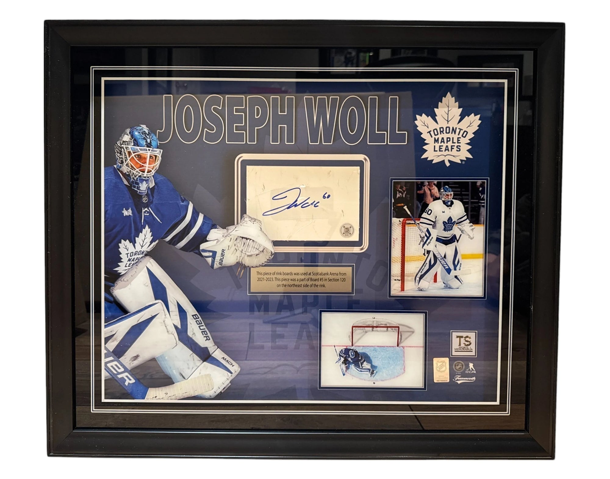 Framed Joseph Woll Toronto Maple Leafs memorabilia with photos and autograph display