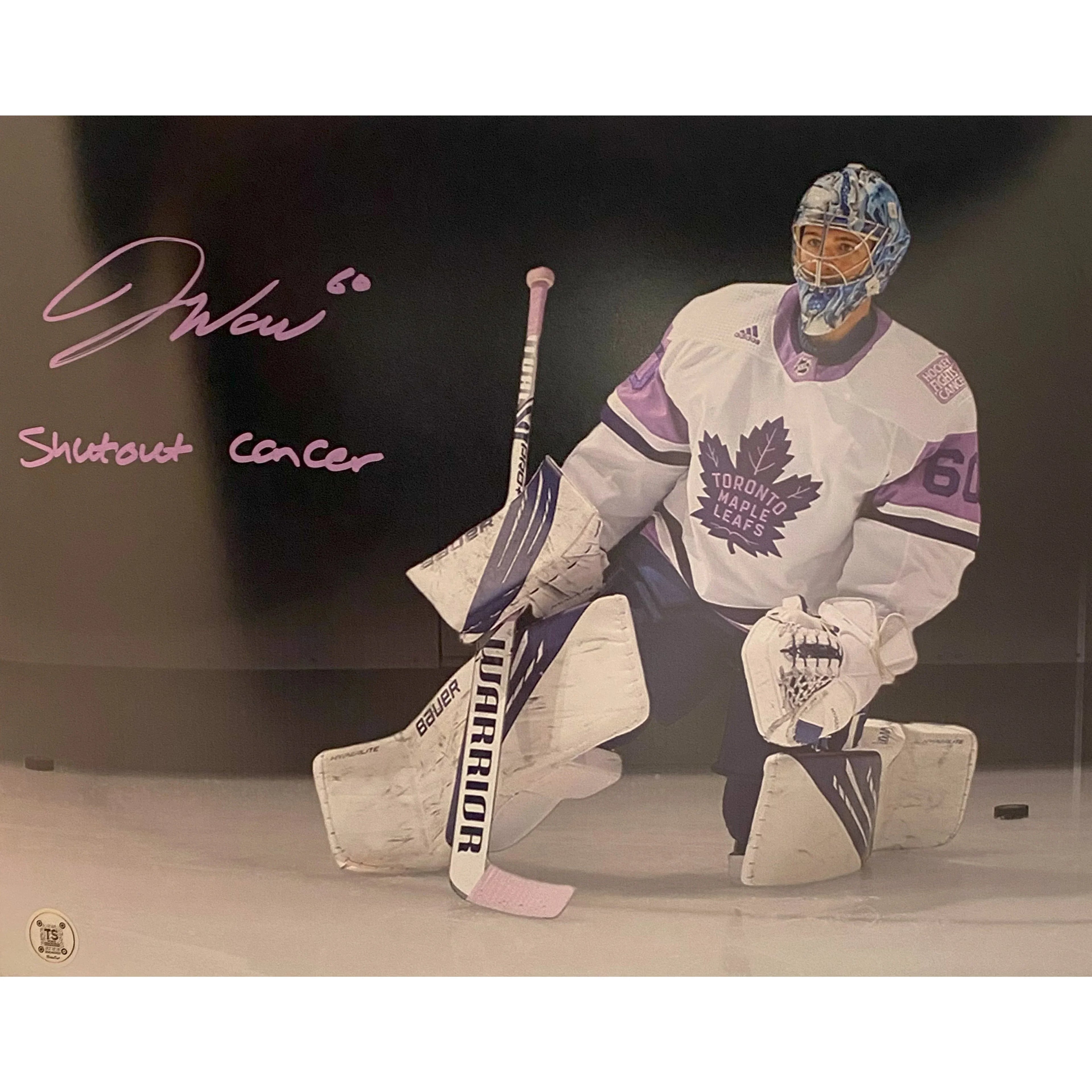 Joseph Woll Autographed Toronto Maple Leafs Hockey Fights Cancer Spotlight 11x14 Photo Inscribed 'Shutout Cancer'
