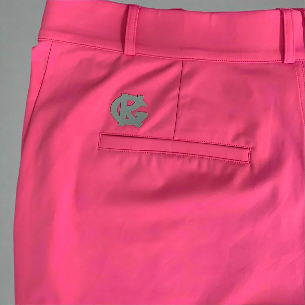 Bright pink pants with back pocket and embroidered RG logo detail