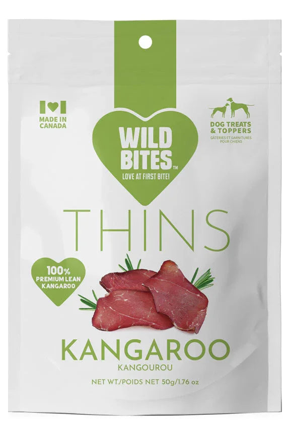 Wild Bites kangaroo dog treats pouch, 100% premium lean kangaroo, made in Canada