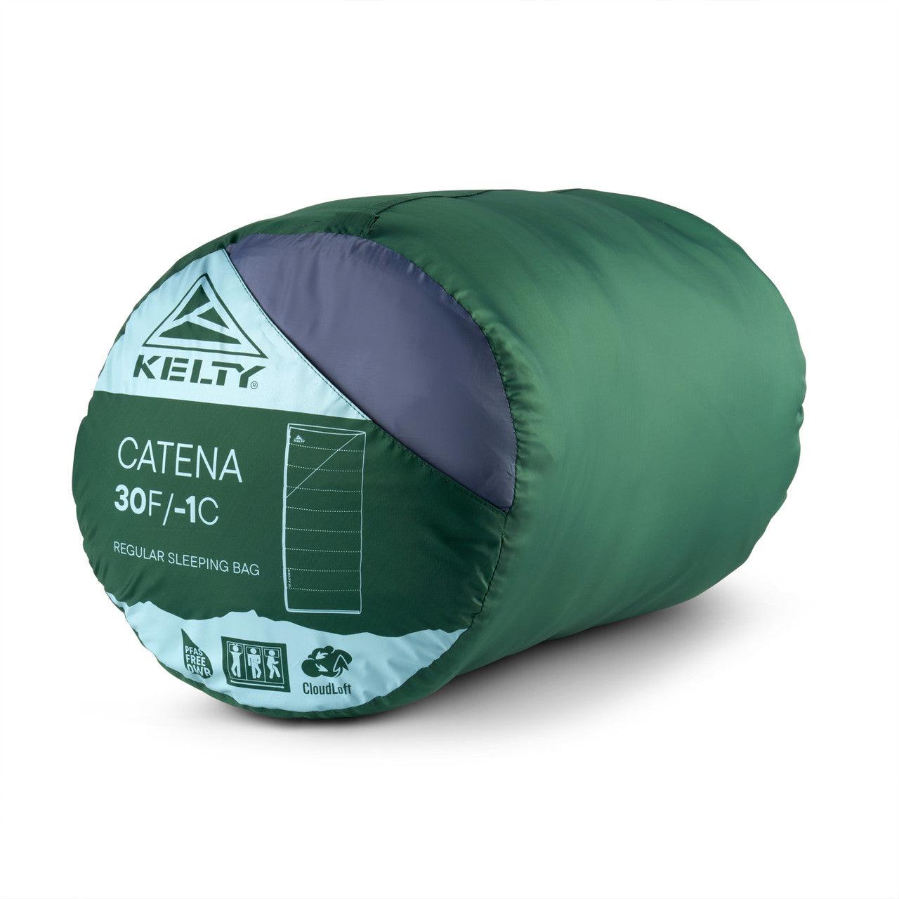 Kelty Catena 30F regular sleeping bag in green compression sack
