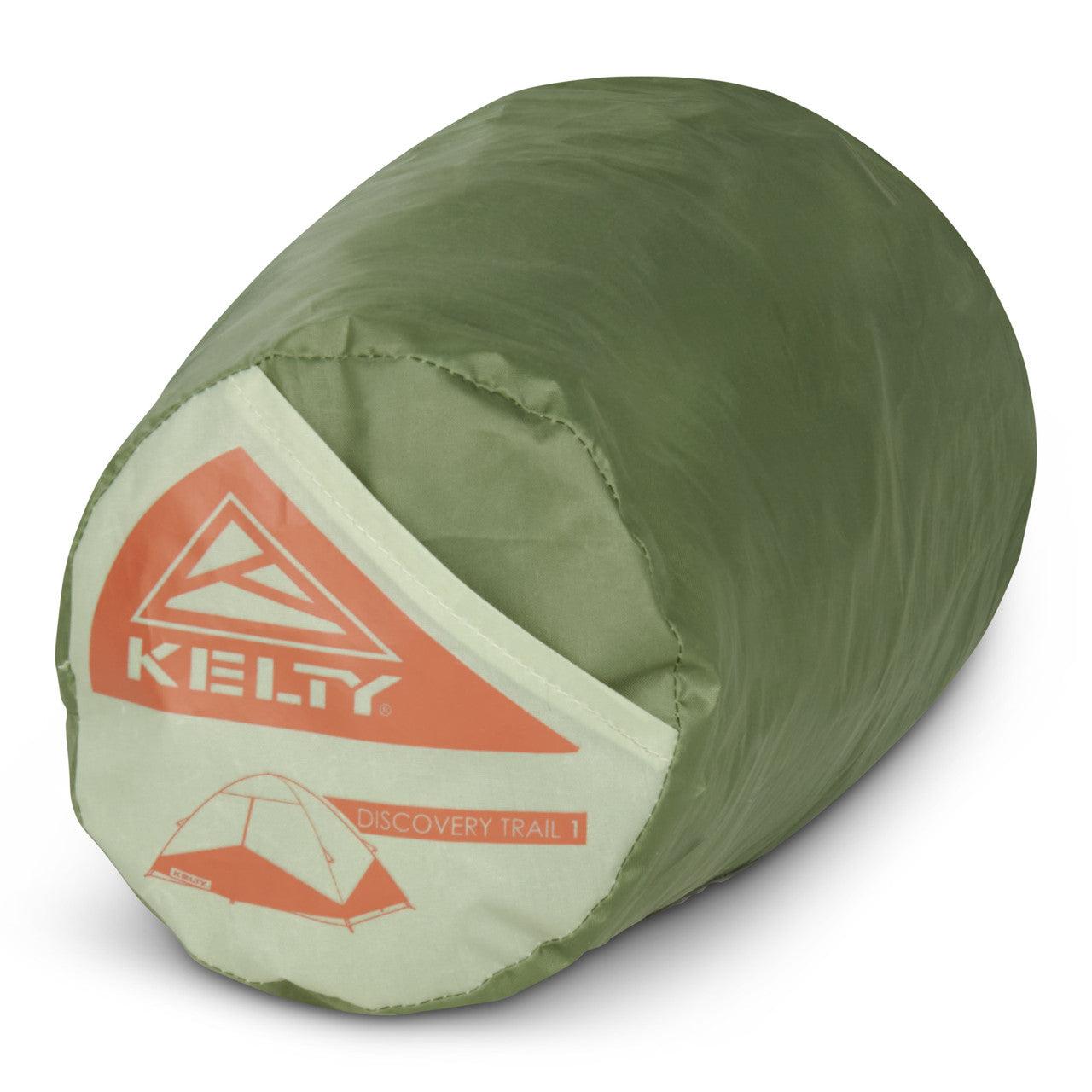 Kelty Discovery Trail 1 green tent in compact carry bag, outdoor camping gear