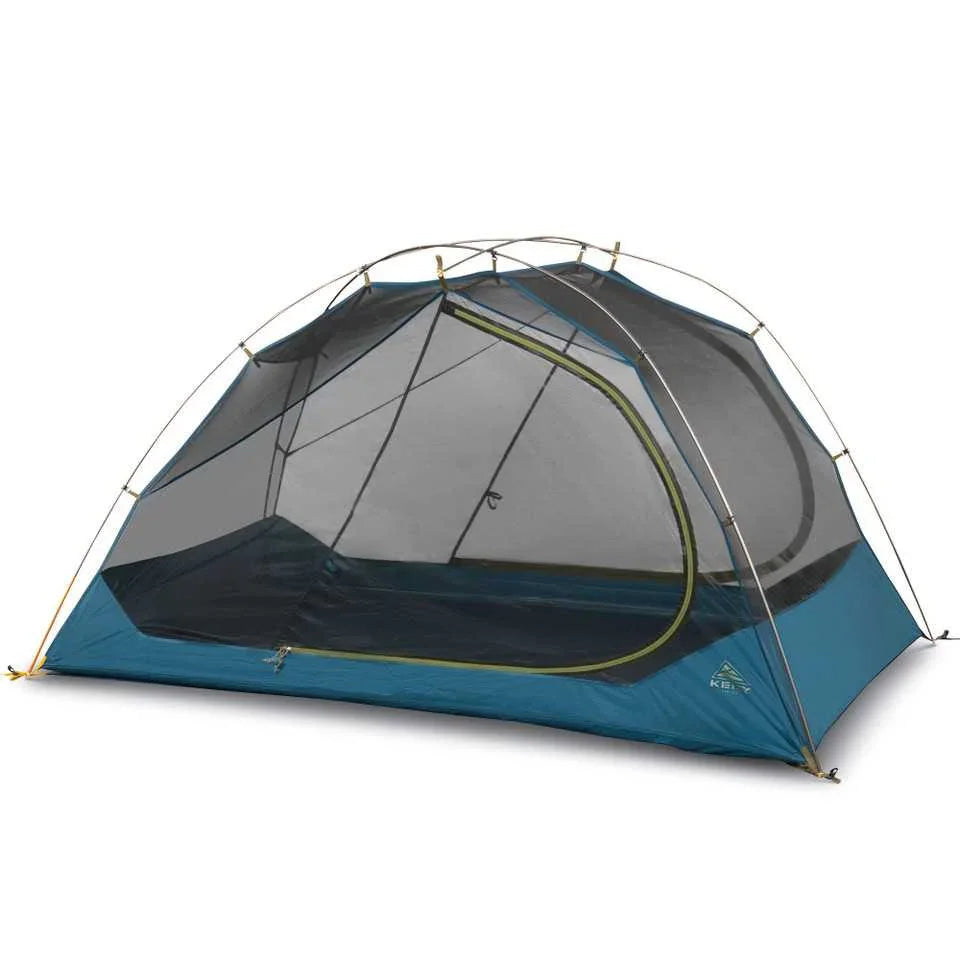 Kelty Far Out 2 blue mesh camping tent with footprint on white background