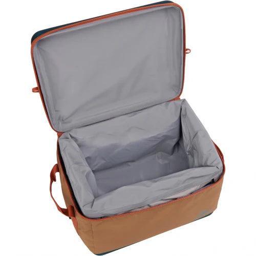 Open Kelty folding cooler with gray insulated interior and orange exterior