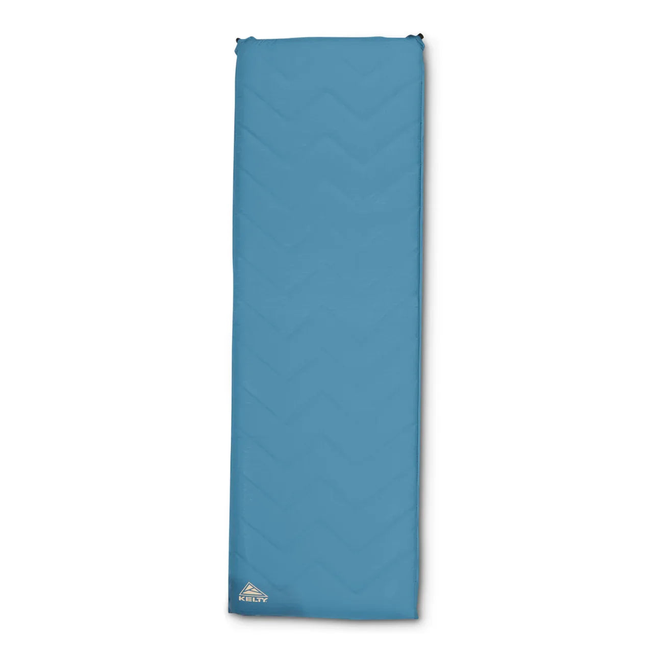 Blue Kelty camping sleeping pad with chevron pattern on white background