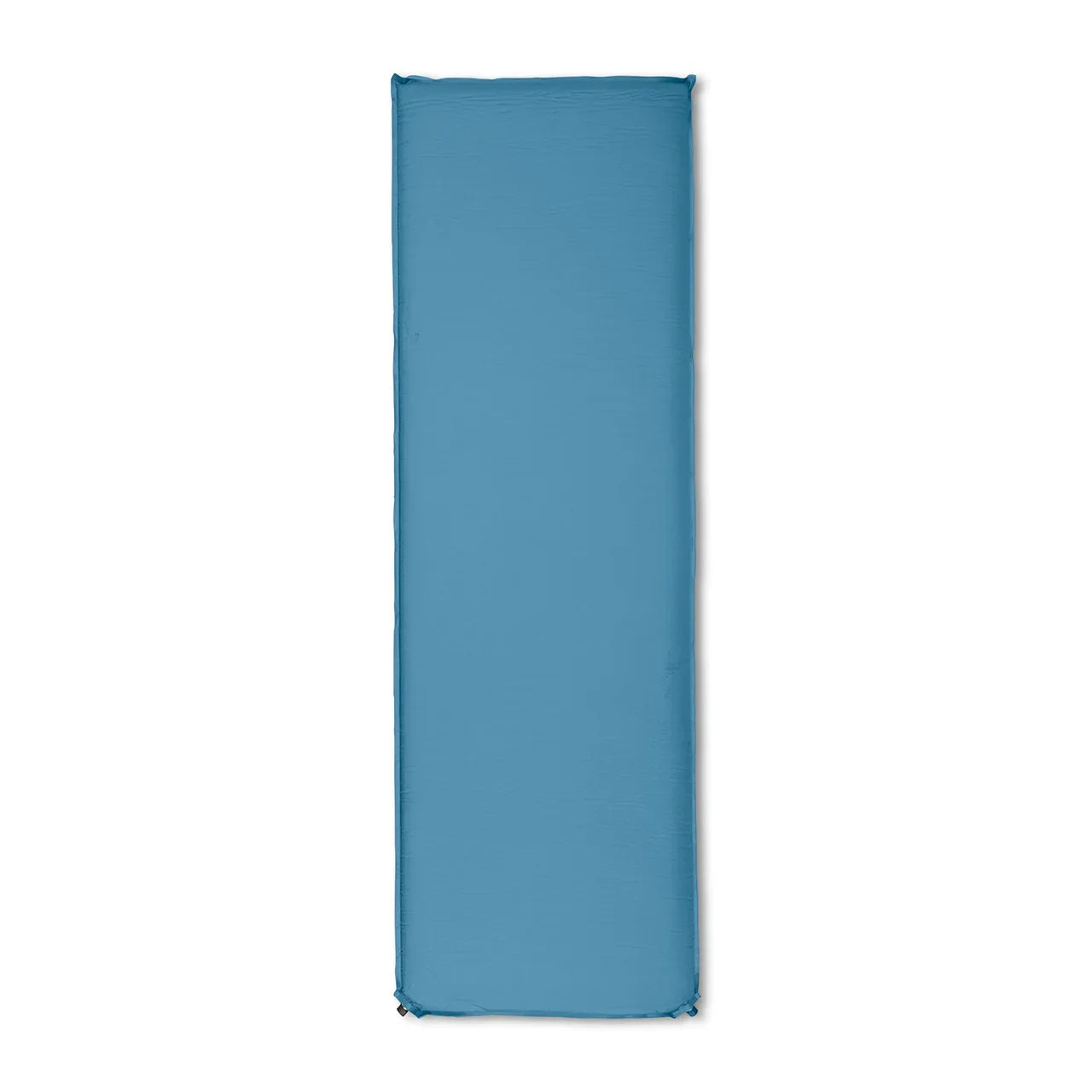 Rectangular blue camping sleeping pad on a white background