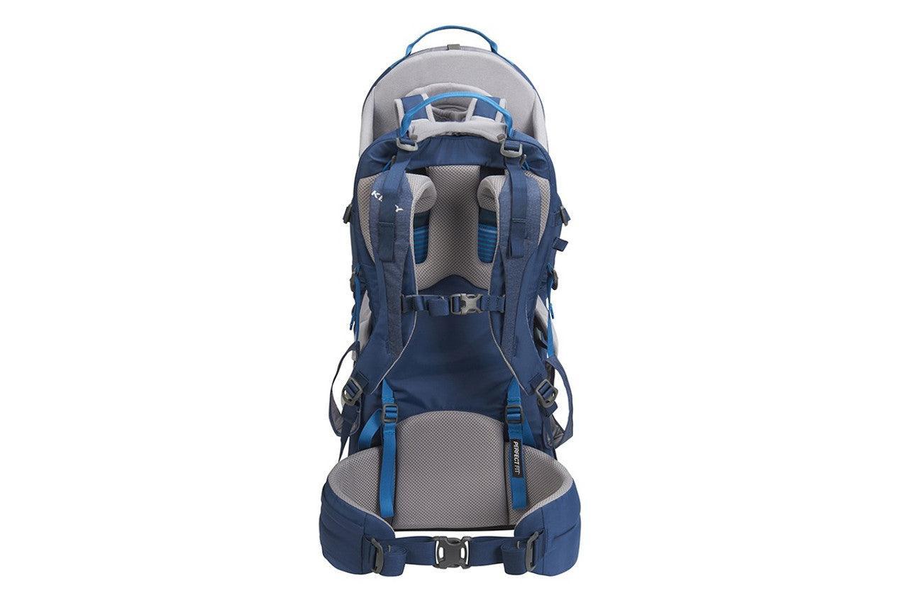 Insignia Blue hiking backpack with padded straps, mesh back, and adjustable hip belt