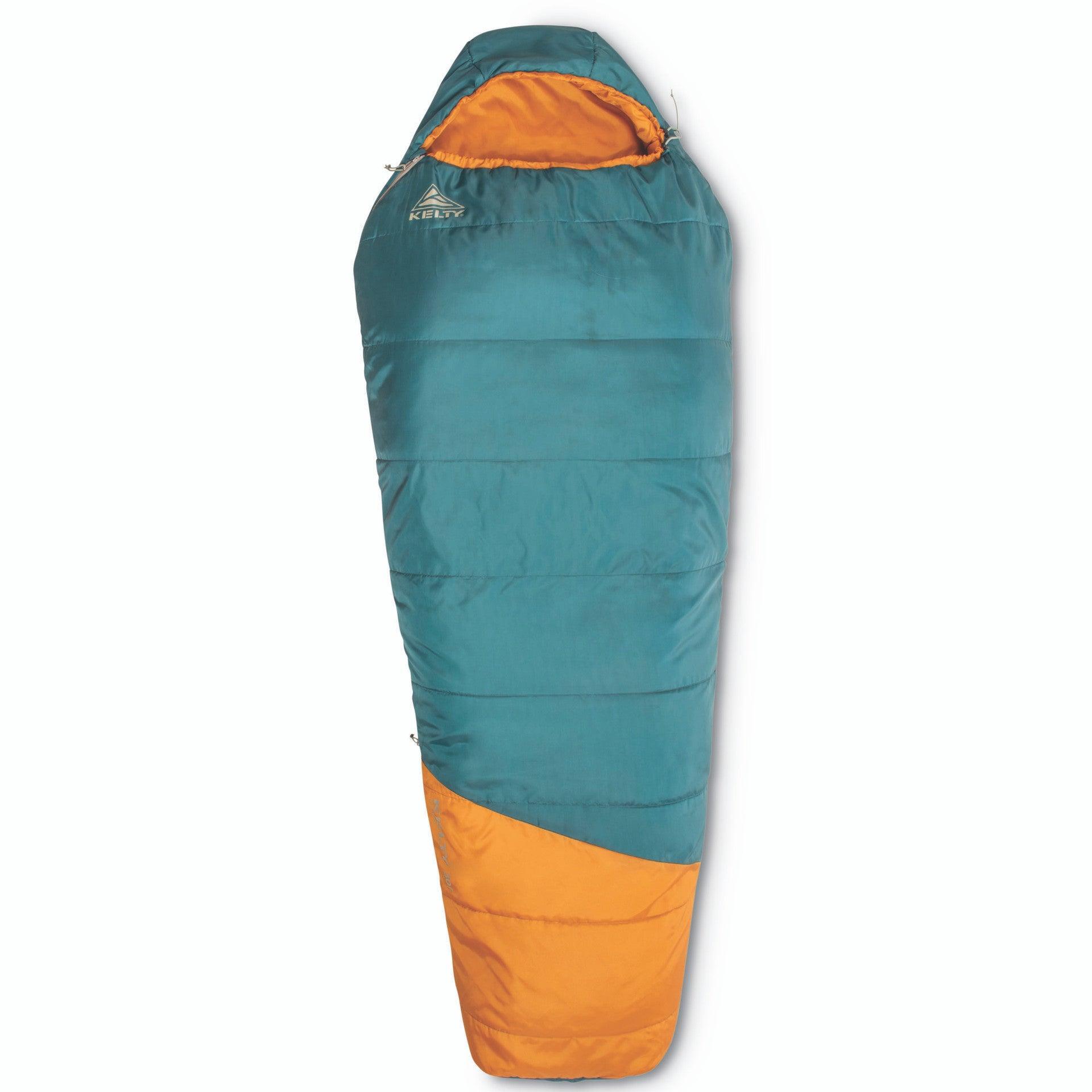 Kelty teal and orange mummy sleeping bag for camping and outdoor gear