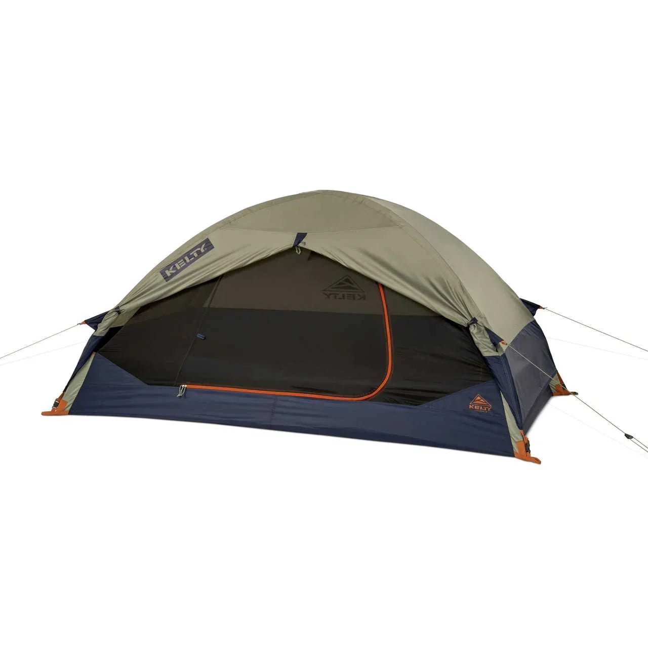 Kelty Late Start 2-person backpacking tent with mesh panels and rainfly on white background