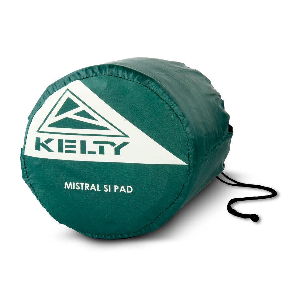 Kelty Mistral SI Pad green sleeping pad in a round carry bag with drawstring