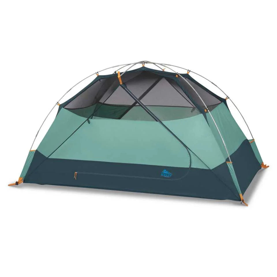 Kelty Wireless 2 tent, teal and blue dome, mesh windows, on white background