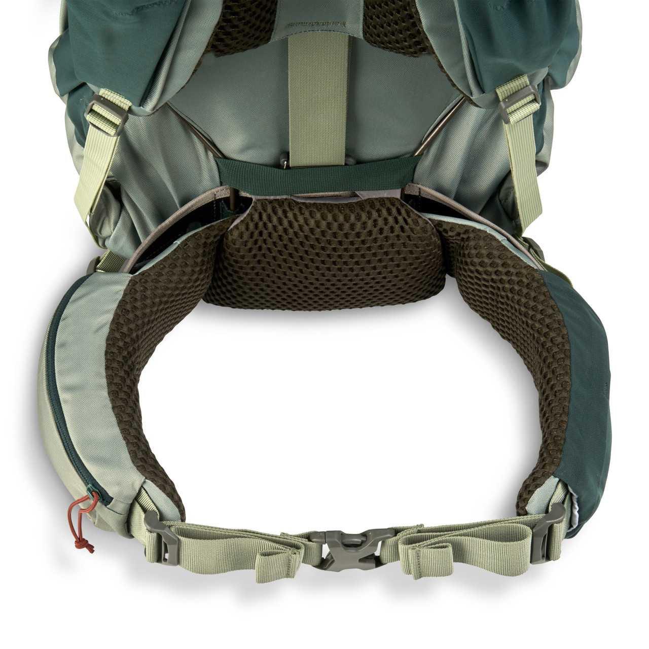 Kelty women's Glendale 65L backpack hip belt with padded ergonomic support and adjustable straps