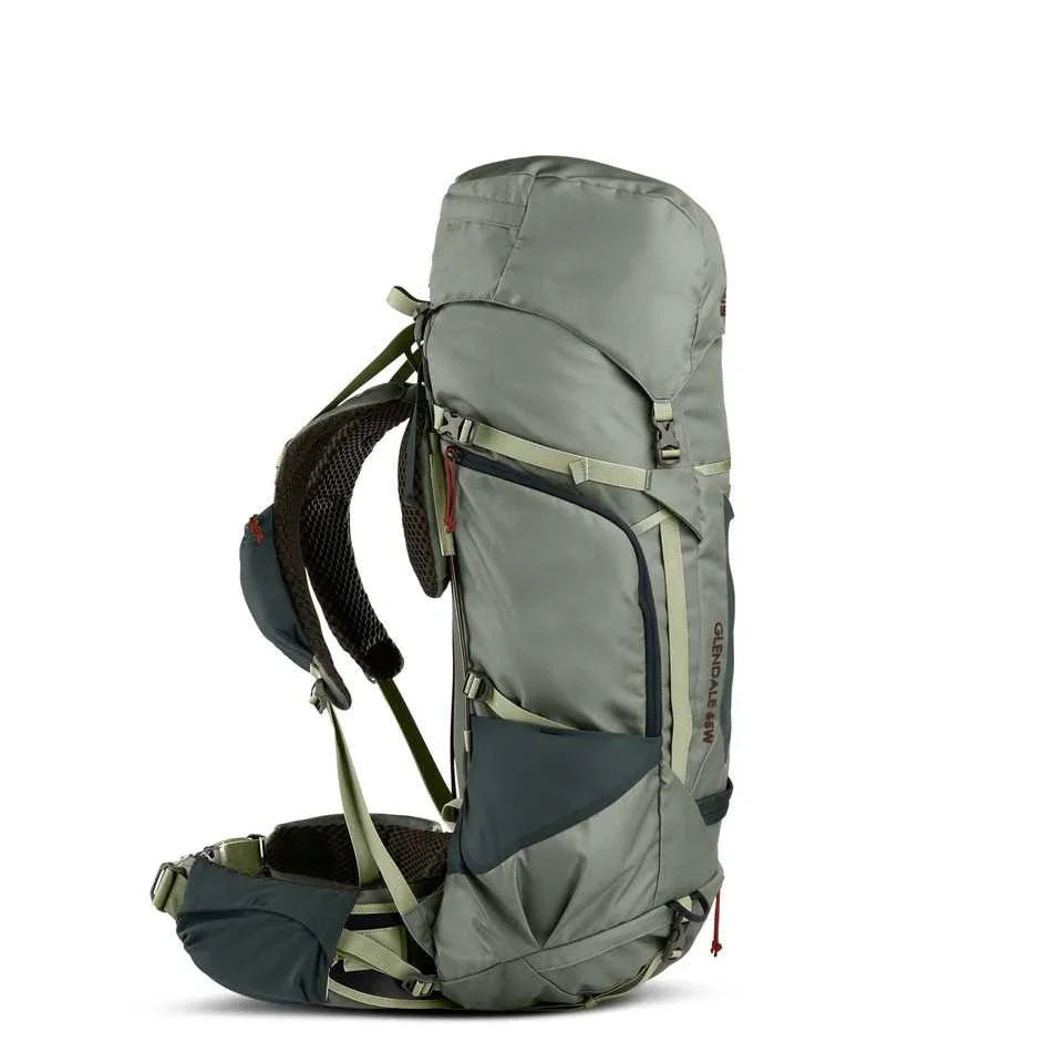 Kelty Women's Glendale 65L backpack in sage green with padded straps and multiple pockets