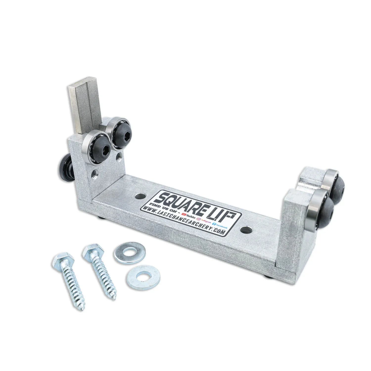 Archery squaring tool SQU1001-18 with metal screws and washers on white background