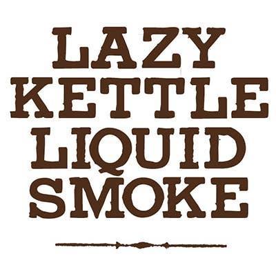 Lazy Kettle Liquid Smoke brown logo with rustic font on white background