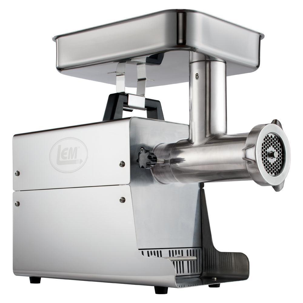 LEM Big Bite stainless steel electric meat grinder with tray and grinding plate