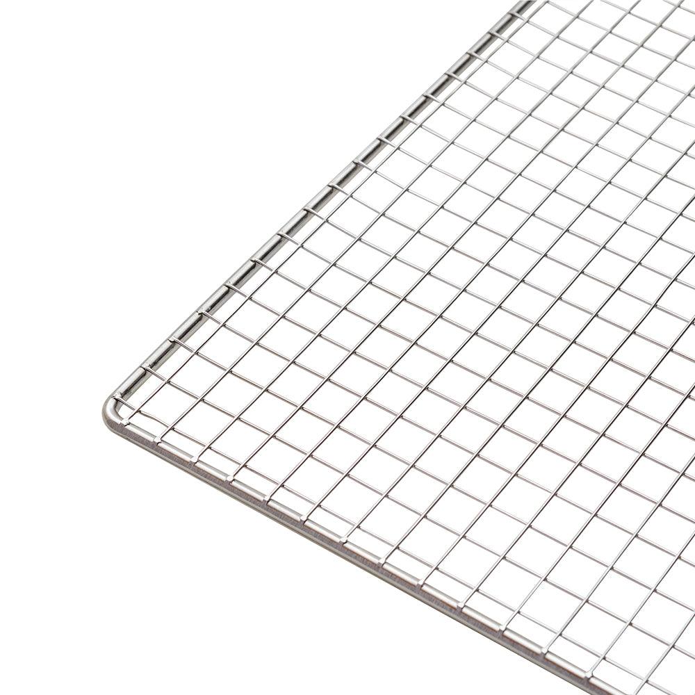 Stainless steel wire mesh dehydrator tray, square grid design, close-up view
