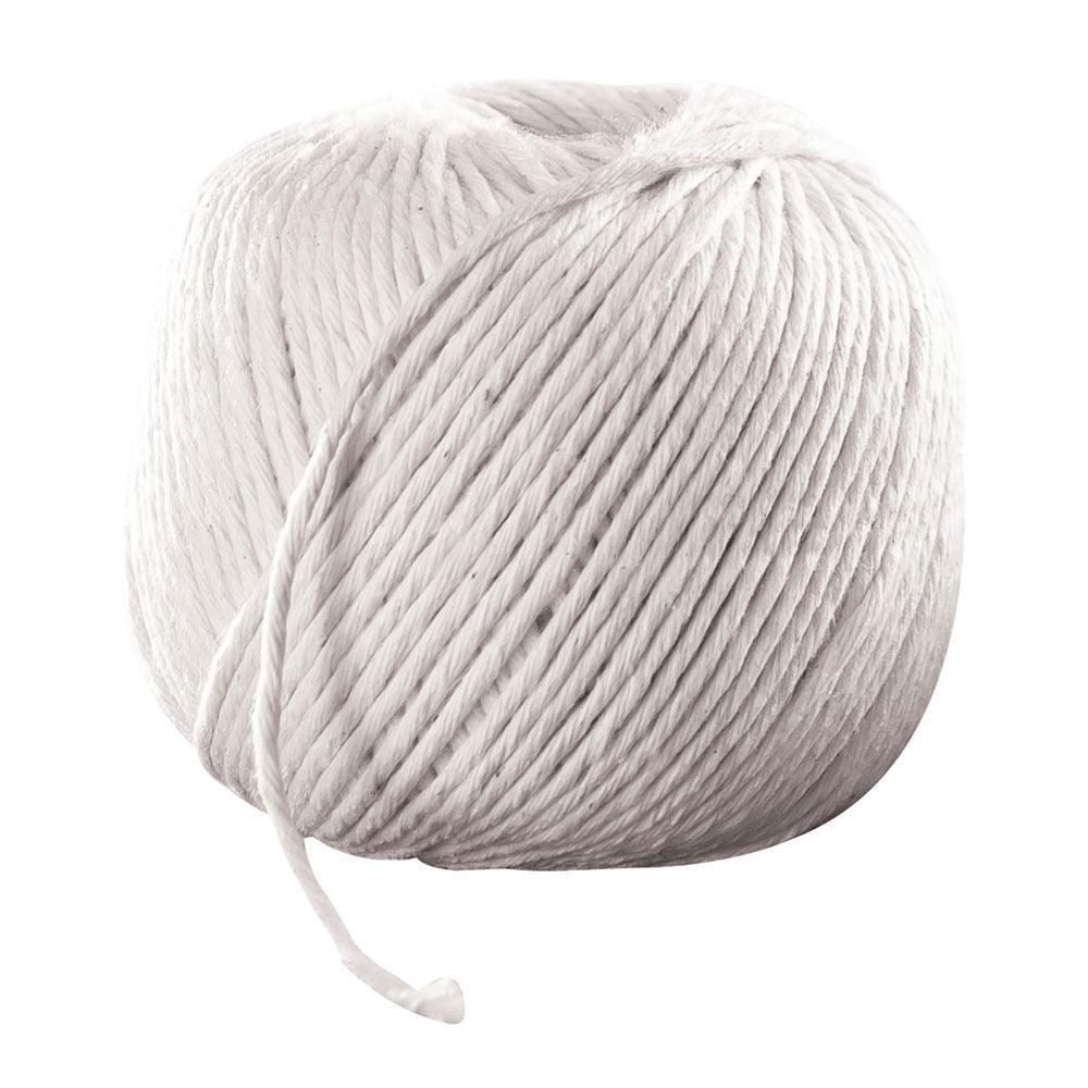 White cotton twine ball for outdoor sports and apparel, coiled yarn close-up