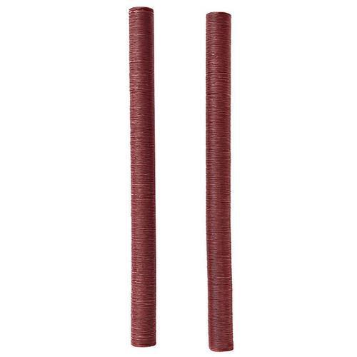 Two red crepe paper streamer rolls on white background