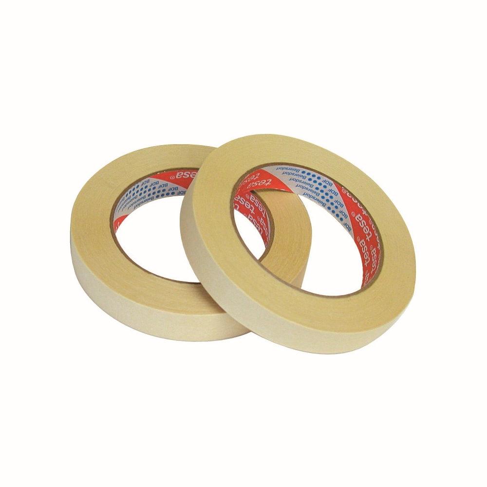Two rolls of beige freezer tape with red and blue branded core on white background
