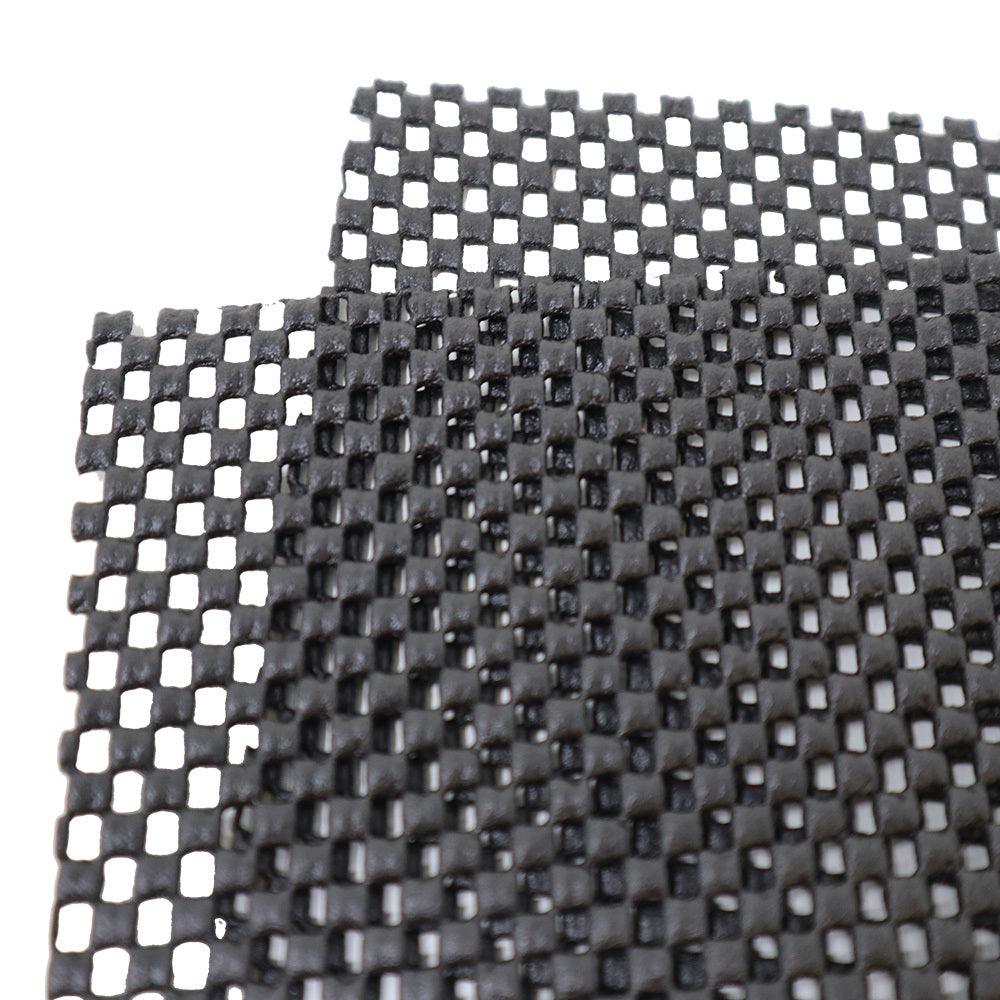 Close-up of black jerky mesh mat with square grid pattern for dehydrator trays