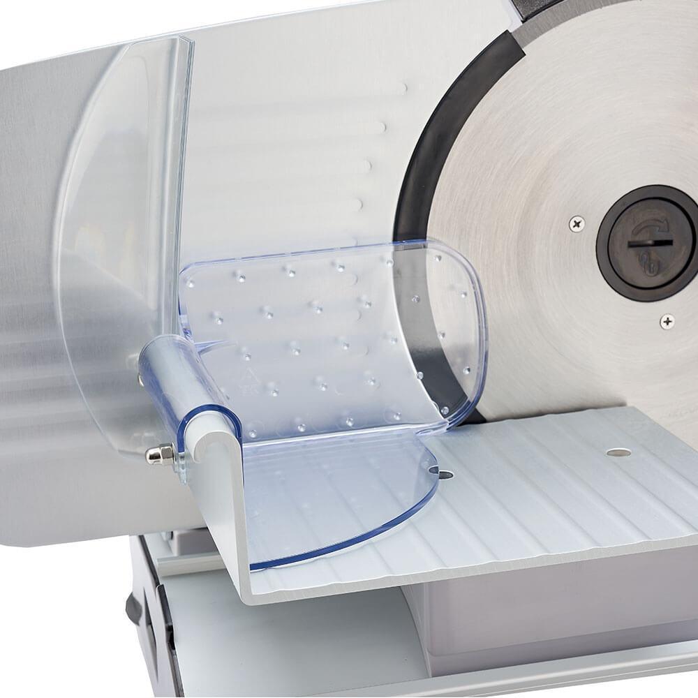 LEM MightyBite 8.5 inch meat slicer with stainless steel blade and clear food guard